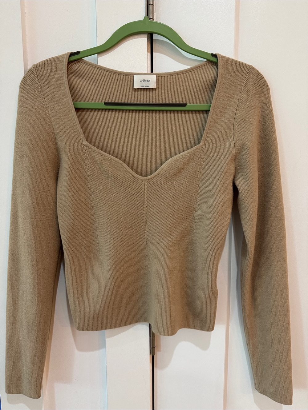 Aritzia Wilfred Beige Square Neck Long Sleeve Top
